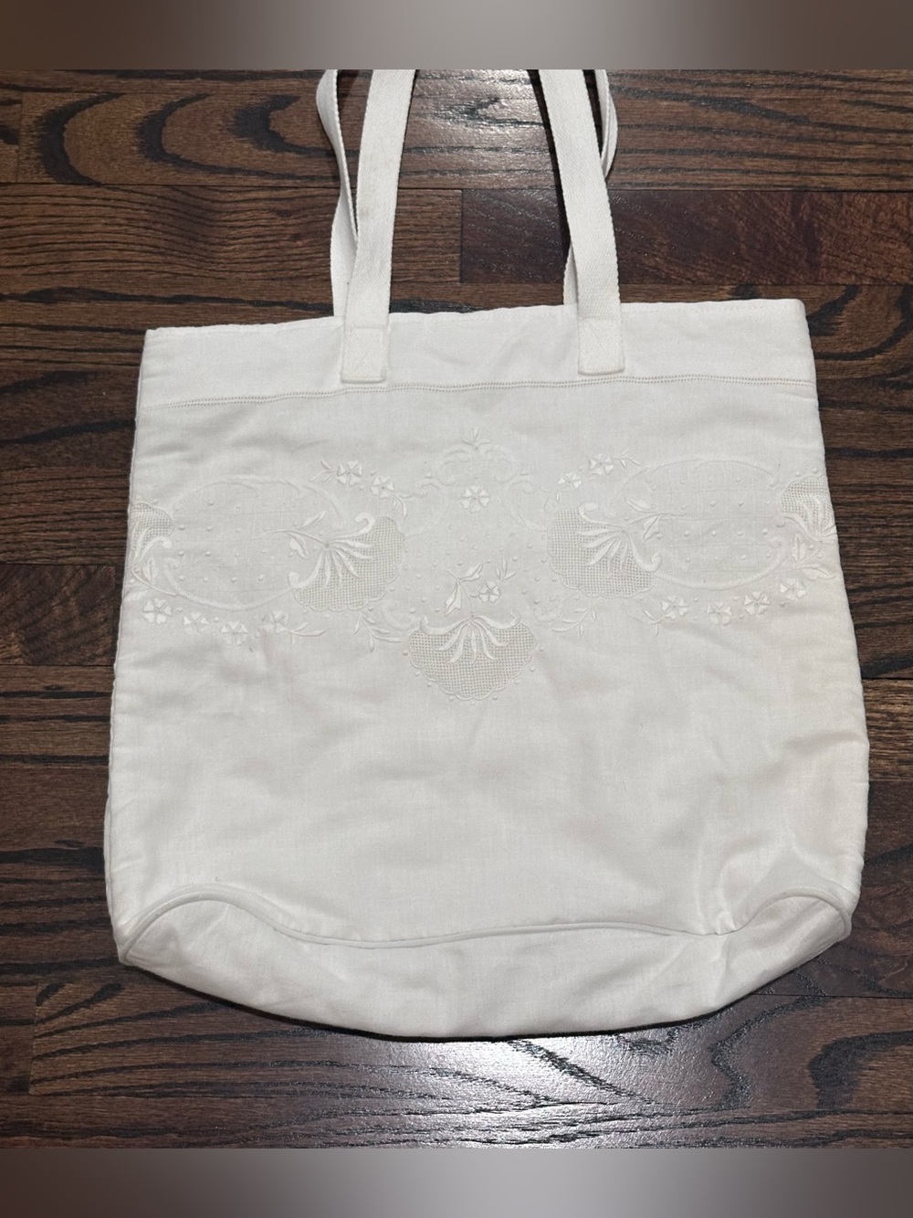 Paperwhite White Embroidered Canvas Tote Bag - Women's Shoulder Bag